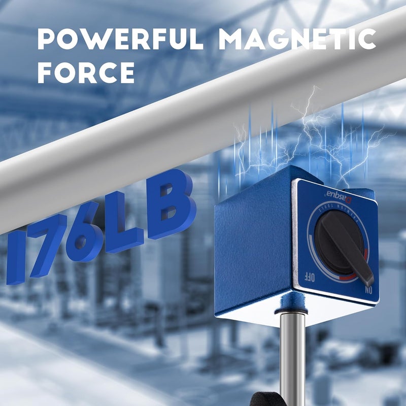 Dasqua Magnetic Base, Adjustable Stand with Fine Adjustment Holder for Dial Indicator, 3/8" Clamping Hole, Strong Pull Force 176lb/80kg - Image 2